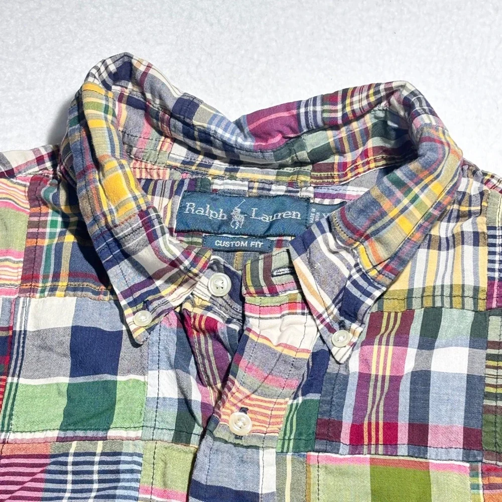 VTG Polo Ralph Lauren Patchwork Button Down Shirt Madras Multicolor Preppy XL - Picture 11 of 12